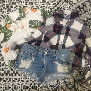 2 Button Up crop tops and Jean Shorts
